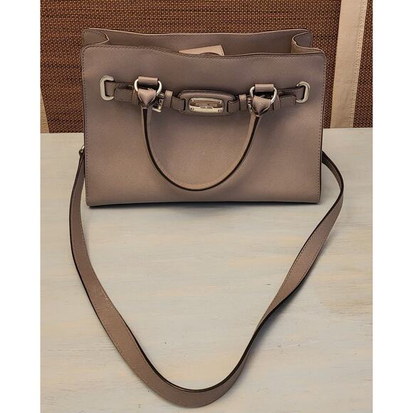 Michael Kors Hamilton Gray Leather Satchel Handbag Purse Silver Hardware - Picture 3 of 16